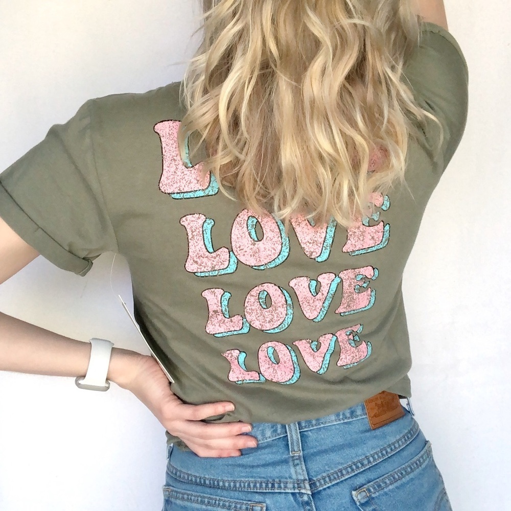 All You Need is Love NWT Distressed Graphic Tee